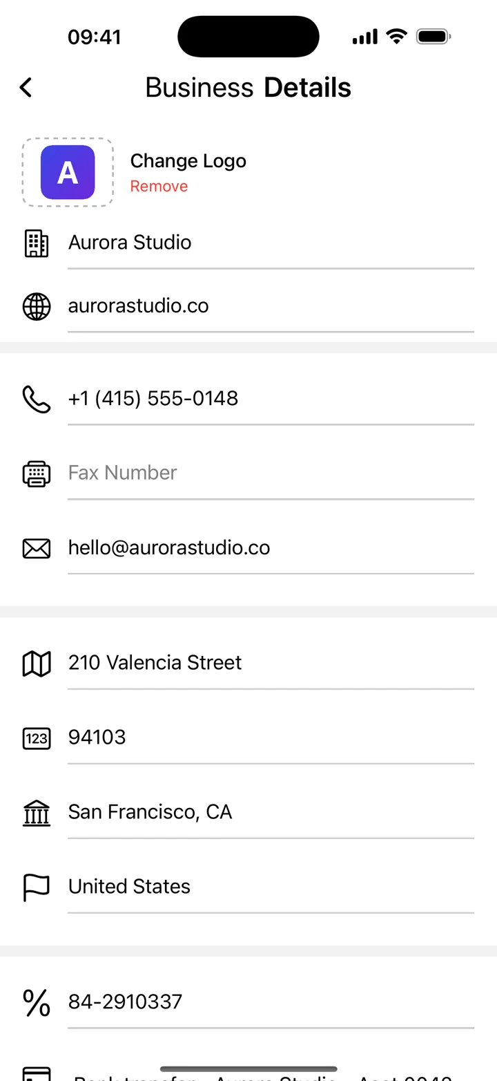 App screenshot with fictional demo data