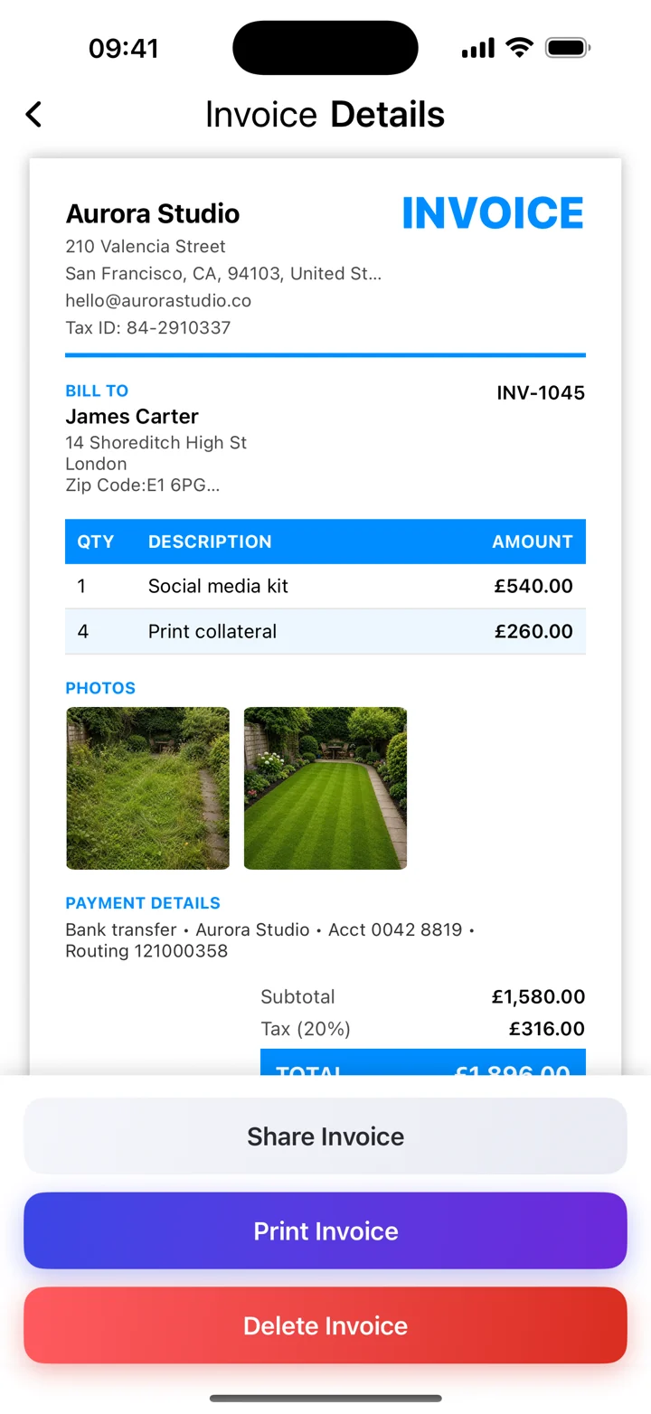 App screenshot with fictional demo data